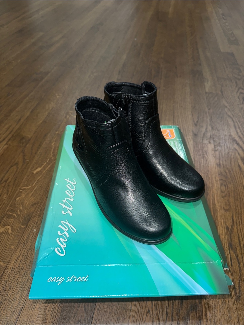 easy street Black Side-Zip Leather Ankle Boots